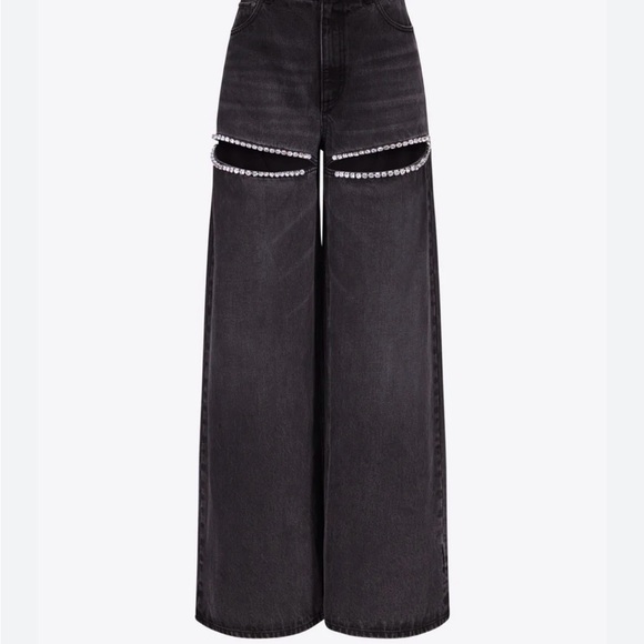 AREA Denim - Black Wide-Leg Area Jeans with Stone Detailing